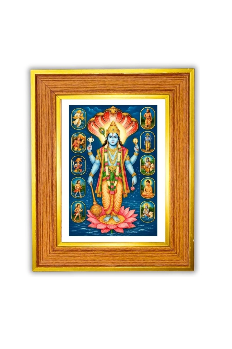 Lord Vishnu Photo Frame 16x20 Inches-Brown Wooden Frame For Home, Office & Temple Decoration And Gifting (F6444)