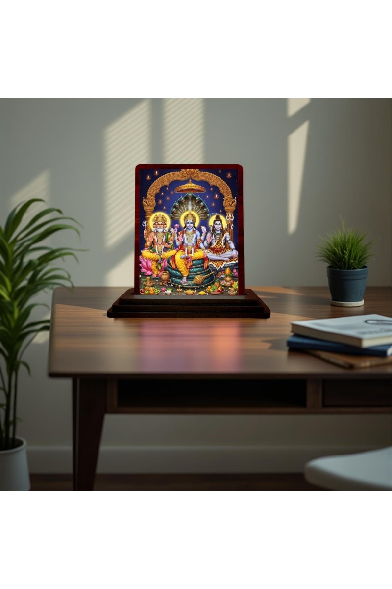 Car Desk/Table Top Lord Vishnu Wooden Photo Stand 3x4 Inches, Compact & Stylish Spiritual Display For Car, Home & Office (Pack Of 1) (F15138)