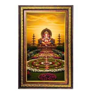 Lord Ganesha Digital Golden Balck Color Photo Frame | Hindu Religious Wall Decor | 10x16 Inches - Inspirational Wall Art For Office, Home Decor - Ideal Spiritual Gift (F16585)