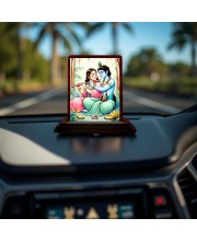Car Desk/Table Top Radha Krishna Wooden Photo Stand 3x4 Inches, Compact & Stylish Spiritual Display For Car, Home & Office (Pack Of 1) (F14578)