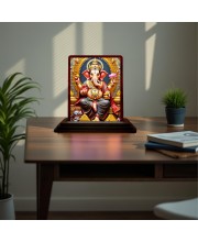Car Desk/Table Top Lord Ganesha Wooden Photo Stand 3x4 Inches, Compact & Stylish Spiritual Display For Car, Home & Office (Pack Of 1) (F15078)