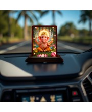 Car Desk/Table Top Lord Ganesha Wooden Photo Stand 3x4 Inches, Compact & Stylish Spiritual Display For Car, Home & Office (Pack Of 1) (F14414)