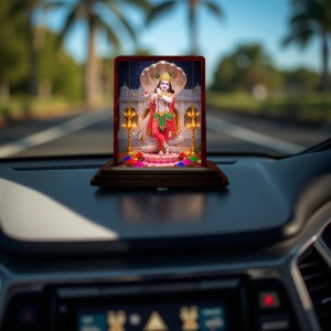 Car Desk/Table Top Lord Krishna Wooden Photo Stand 3x4 Inches, Compact & Stylish Spiritual Display For Car, Home & Office (Pack Of 1) (F14430)