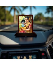 Car Desk/Table Top Yashodha With Krishna Wooden Photo Stand 3x4 Inches, Compact & Stylish Spiritual Display For Car, Home & Office (Pack Of 1) (F14633)
