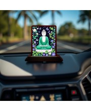 Car Desk/Table Top Lord Buddha Wooden Photo Stand 3x4 Inches, Compact & Stylish Spiritual Display For Car, Home & Office (Pack Of 1) (F14484)
