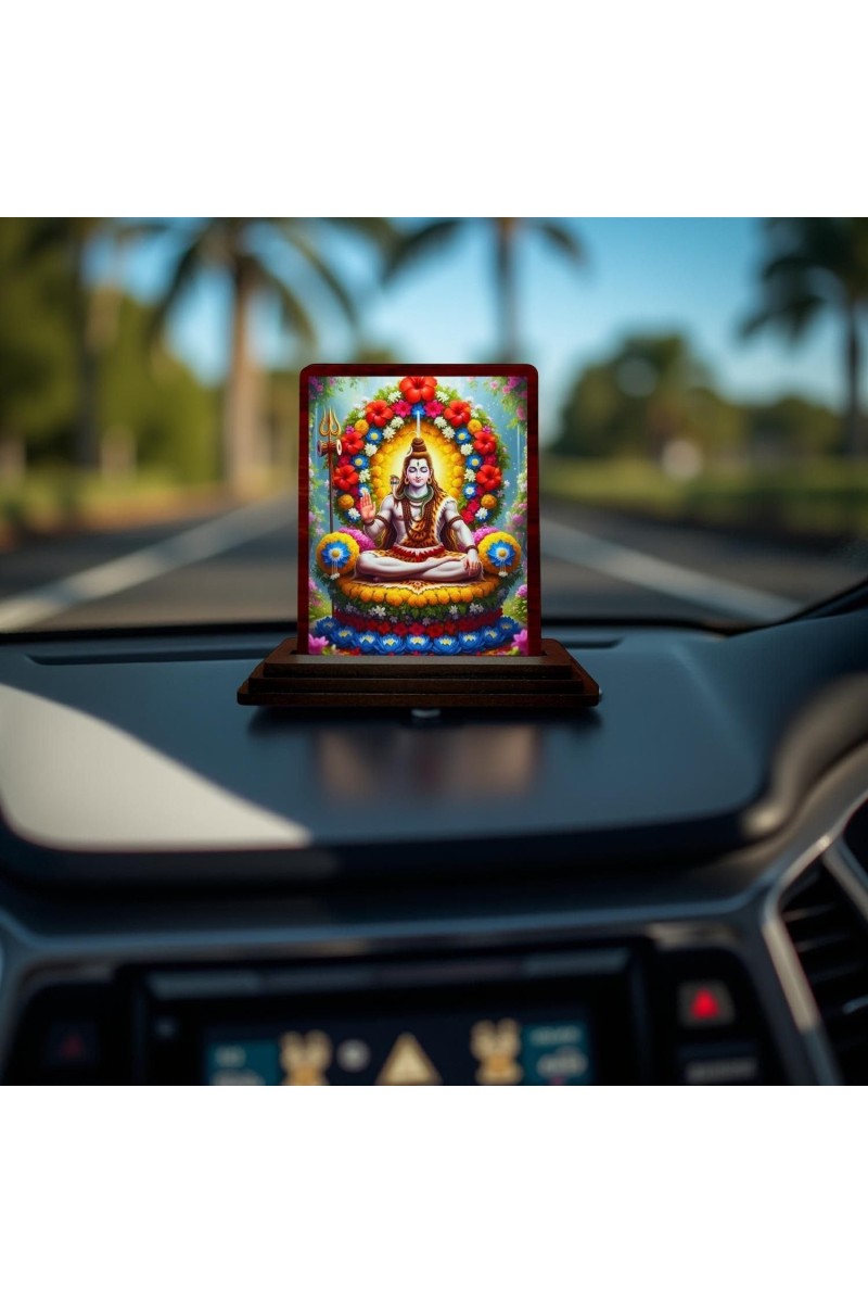 Car Desk/Table Top Lord Shiva Wooden Photo Stand 3x4 Inches, Compact & Stylish Spiritual Display For Car, Home & Office (Pack Of 1) (F14182)