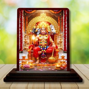 Car Desk/Table Top Lord Hanuman Wooden Photo Stand 3x4 Inches, Compact & Stylish Spiritual Display For Car, Home & Office (Pack Of 1) (F14288)