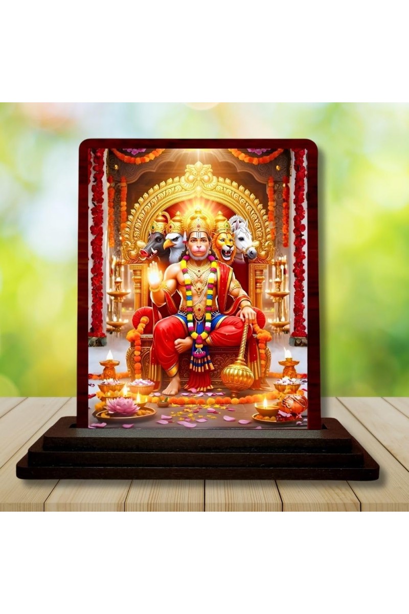 Car Desk/Table Top Lord Hanuman Wooden Photo Stand 3x4 Inches, Compact & Stylish Spiritual Display For Car, Home & Office (Pack Of 1) (F14288)