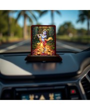 Car Desk/Table Top Lord Krishna Wooden Photo Stand 3x4 Inches, Compact & Stylish Spiritual Display For Car, Home & Office (Pack Of 1) (F14297)