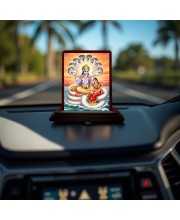 Car Desk/Table Top Lord Vishnu Lakshmi Wooden Photo Stand 3x4 Inches, Compact & Stylish Spiritual Display For Car, Home & Office (Pack Of 1) (F14571)
