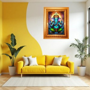 Shirdi Sai Baba Golden Designer Photo Frame | 10x14 Inch Religious Wall Hanging Frame For Home, Office Decoration and Spiritual Gift Item (M2)