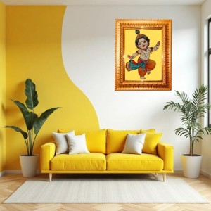 Lord Vishnu Golden Designer Photo Frame | 10x14 Inch Religious Wall Hanging Frame For Home, Office Decoration and Spiritual Gift Item (M6)