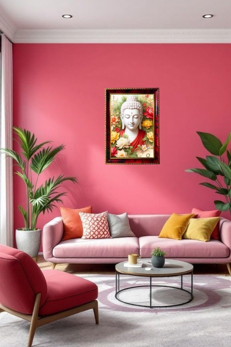 Serene Buddha Photo Frame For Wall & Table | 7x9 Inch Golden Cherry Finish | Decorative Serene Buddha Photo Frame For Home, Office & Pooja Room (F11396)