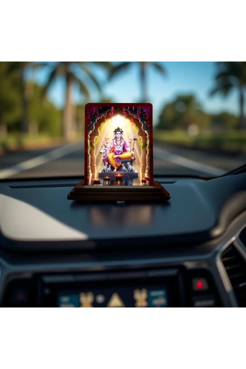 Car Desk/Table Top Lord Dattatreya Wooden Photo Stand 3x4 Inches, Compact & Stylish Spiritual Display For Car, Home & Office (Pack Of 1) (F14338)