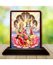 Car Desk/Table Top Lord Vishnu Lakshmi Wooden Photo Stand 3x4 Inches, Compact & Stylish Spiritual Display For Car, Home & Office (Pack Of 1) (F14558)