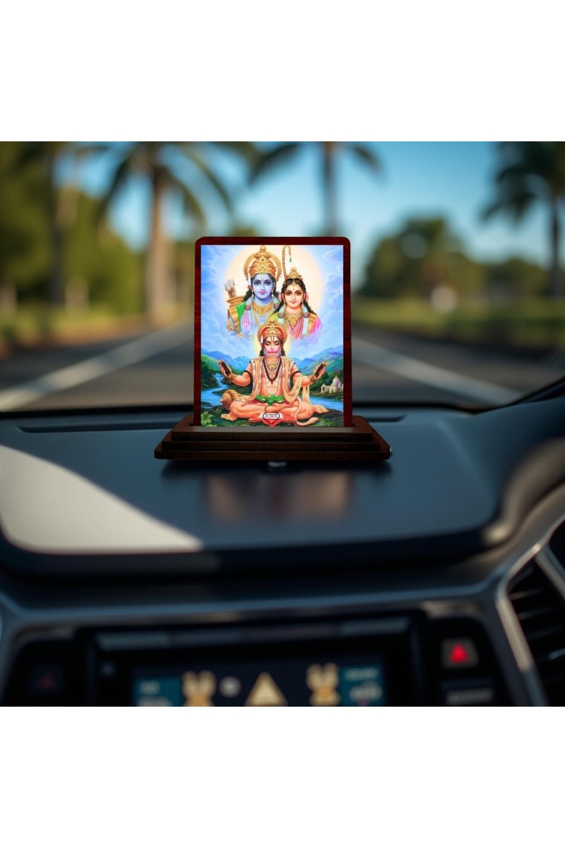 Car Desk/Table Top Lord Hanuman With Sita Rama Wooden Photo Stand 3x4 Inches, Compact & Stylish Spiritual Display For Car, Home & Office (Pack Of 1) (F14539)