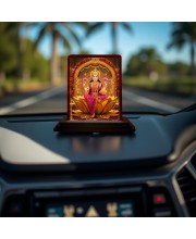 Car Desk/Table Top Goddess Lakshmi Wooden Photo Stand 3x4 Inches, Compact & Stylish Spiritual Display For Car, Home & Office (Pack Of 1) (F14609)