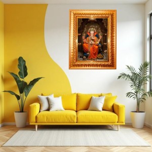Lord Ganesh Golden Designer Photo Frame | 10x14 Inch Religious Wall Hanging Frame For Home & Office Decoration | Hindu Deity Lord Ganesh Spiritual Gift Item