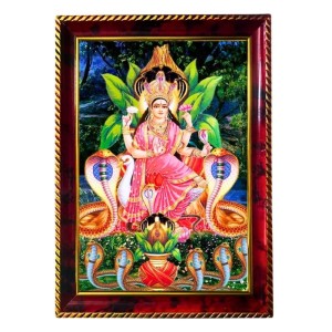 Maa Manasa Devi Photo Frame For Wall & Table | 7x9 Inch Golden Cherry Finish | Decorative Maa Manasa Devi Photo Frame For Home, Office & Pooja Room (F11695)