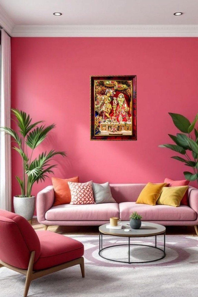 Radha Krishna Photo Frame For Wall & Table | 7x9 Inch Golden Cherry Finish | Decorative Radha Krishna Photo Frame For Home, Office & Pooja Room (F11642)