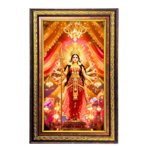 Goddess Durga Digital Golden Balck Color Photo Frame | Hindu Religious Wall Decor | 10x16 Inches - Inspirational Wall Art For Office, Home Decor - Ideal Spiritual Gift (F16901)
