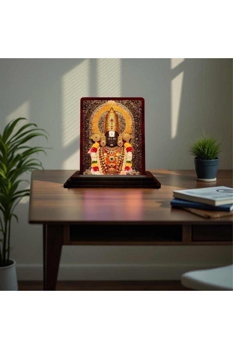 Car Desk/Table Top Lord Balaji Wooden Photo Stand 3x4 Inches, Compact & Stylish Spiritual Display For Car, Home & Office (Pack Of 1) (F15156)