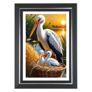 White Stork With Two Chicks In A Nest Photo Wall & Table Frame | 10x14 Inch Black Designer | Perfect For Gifting & Home Decor (F9615)