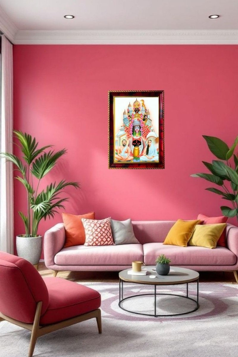 Maa Kali With Sarada Devi And Paramahamsa Photo Frame For Wall & Table | 7x9 Inch Golden Cherry Finish | Decorative Maa Kali With Sarada Devi And Paramahamsa Photo Frame For Home, Office & Pooja Room