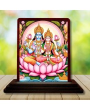 Car Desk/Table Top Lord Vishnu Lakshmi Wooden Photo Stand 3x4 Inches, Compact & Stylish Spiritual Display For Car, Home & Office (Pack Of 1) (F14443)