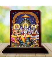Car Desk/Table Top Lord Vishnu Shakar Brhma Wooden Photo Stand 3x4 Inches, Compact & Stylish Spiritual Display For Car, Home & Office (Pack Of 1) (F15165)