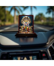 Car Desk/Table Top Lord Vishnu Wooden Photo Stand 3x4 Inches, Compact & Stylish Spiritual Display For Car, Home & Office (Pack Of 1) (F14535)