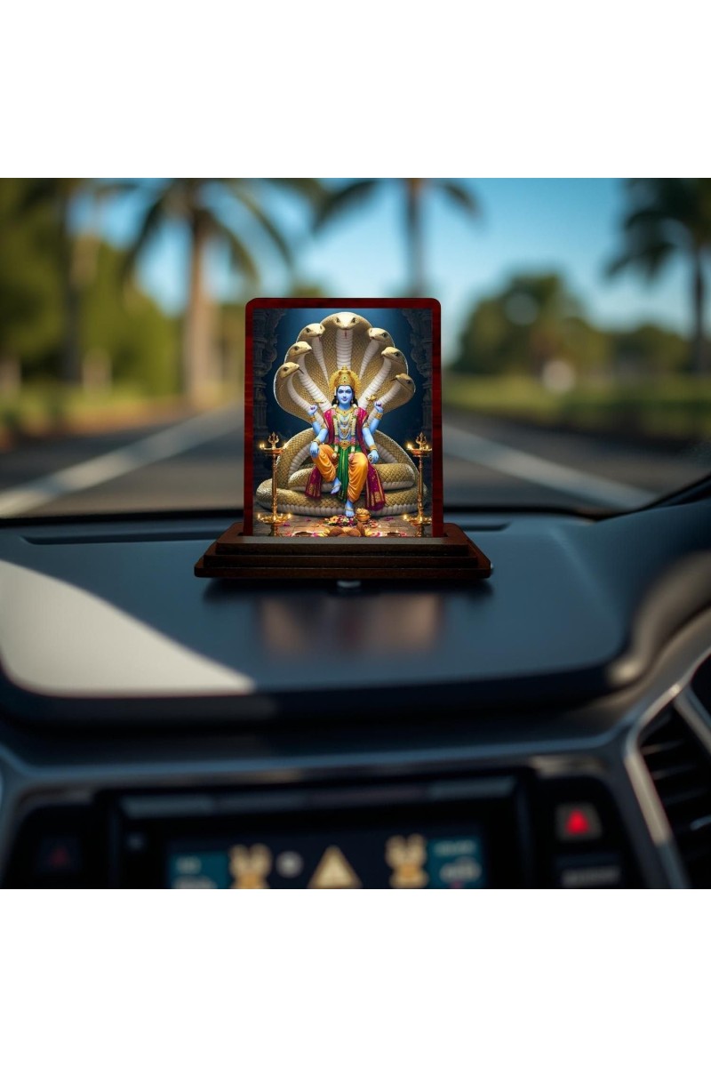 Car Desk/Table Top Lord Vishnu Wooden Photo Stand 3x4 Inches, Compact & Stylish Spiritual Display For Car, Home & Office (Pack Of 1) (F14535)