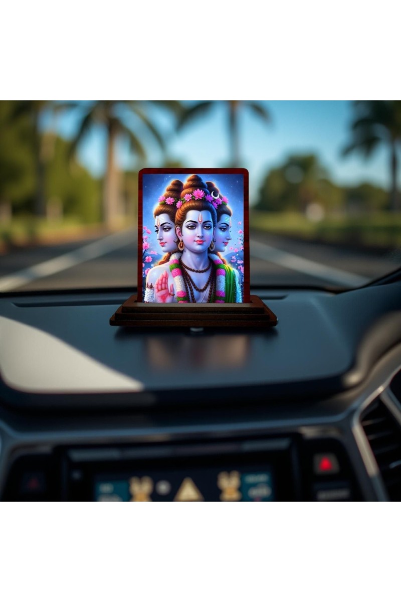 Car Desk/Table Top Lord Dattatreya Wooden Photo Stand 3x4 Inches, Compact & Stylish Spiritual Display For Car, Home & Office (Pack Of 1) (F14164)