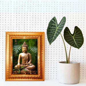 Lordb Buddha Golden Designer Photo Frame | 10x14 Inch Religious Wall Hanging Frame For Home & Office Decoration | Hindu Deity Lordb Buddha Spiritual Gift Item
