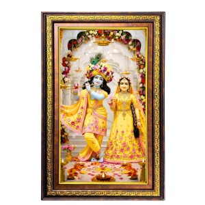 Radha Krishna Digital Golden Balck Color Photo Frame | Hindu Religious Wall Decor | 10x16 Inches - Inspirational Wall Art For Office, Home Decor - Ideal Spiritual Gift (F16697)