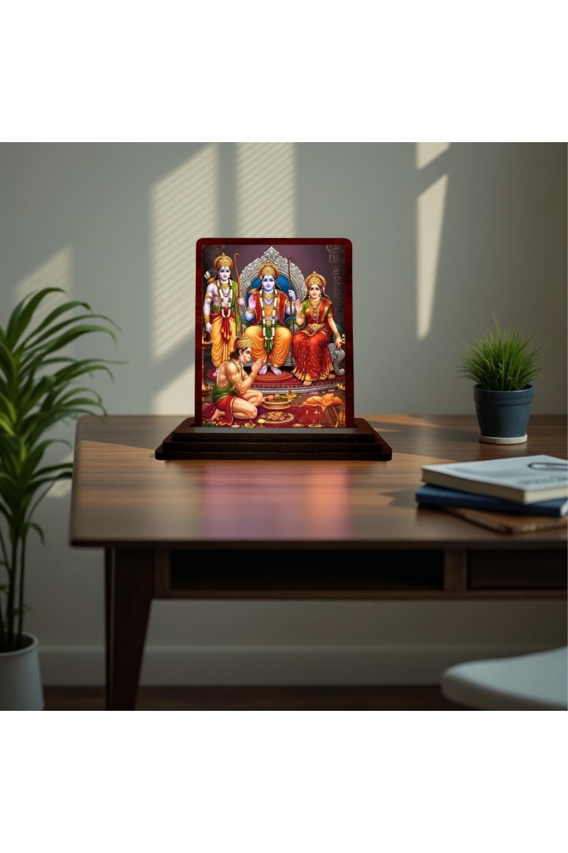 Car Desk/Table Top Lord Ram Siya Wooden Photo Stand 3x4 Inches, Compact & Stylish Spiritual Display For Car, Home & Office (Pack Of 1) (F15144)