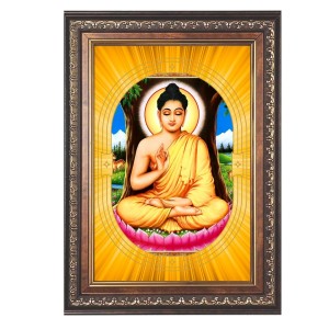 Gautama Buddha Spiritual Guru Digital Photo In Designer Frame, Size 8x12 Inch | Hindu Religious Picture For Home Temple, Office & Gift | Wall Art & Pooja Decor (F10455)