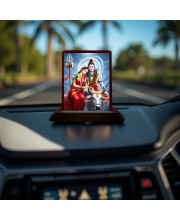 Car Desk/Table Top Lord Shiva And Parvathi Wooden Photo Stand 3x4 Inches, Compact & Stylish Spiritual Display For Car, Home & Office (Pack Of 1) (F14327)