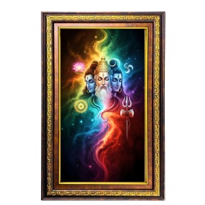 Bramha Vishnu Shiva Digital Golden Balck Color Photo Frame | Hindu Religious Wall Decor | 10x16 Inches - Inspirational Wall Art For Office, Home Decor - Ideal Spiritual Gift (F16499)