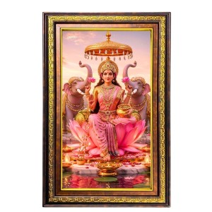 Goddess Lakshmi Digital Golden Balck Color Photo Frame | Hindu Religious Wall Decor | 10x16 Inches - Inspirational Wall Art For Office, Home Decor - Ideal Spiritual Gift (F16724)