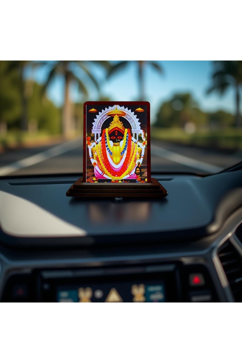 Car Desk/Table Top Goddess Maa Kali Wooden Photo Stand 3x4 Inches, Compact & Stylish Spiritual Display For Car, Home & Office (Pack Of 1) (F14178)