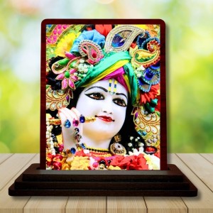 Car Desk/Table Top Loird Krishna Wooden Photo Stand 3x4 Inches, Compact & Stylish Spiritual Display For Car, Home & Office (Pack Of 1) (F14632)