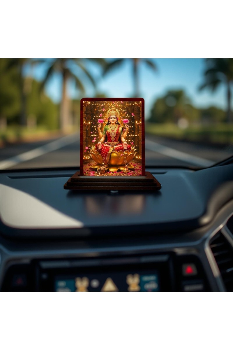 Car Desk/Table Top Goddess Lakshmi Wooden Photo Stand 3x4 Inches, Compact & Stylish Spiritual Display For Car, Home & Office (Pack Of 1) (F14607)