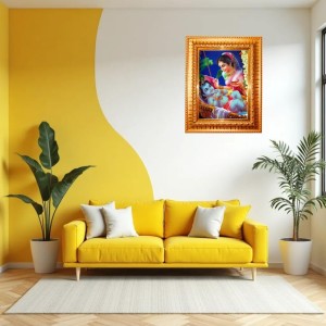 Yashoda Baby Krishna Golden Designer Photo Frame | 10x14 Inch Religious Wall Hanging Frame For Home & Office Decoration | Hindu Deity Spiritual Gift Item