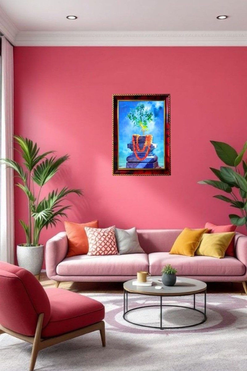 Beautiful Thulasi Tree Photo Frame For Wall & Table | 7x9 Inch Golden Cherry Finish | Decorative Beautiful Thulasi Tree Photo Frame For Home, Office & Pooja Room (F11529)