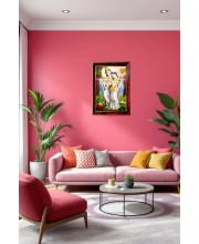 Radha Krishna Photo Frame For Wall & Table | 7x9 Inch Golden Cherry Finish | Decorative Radha Krishna Photo Frame For Home, Office & Pooja Room (F11819)