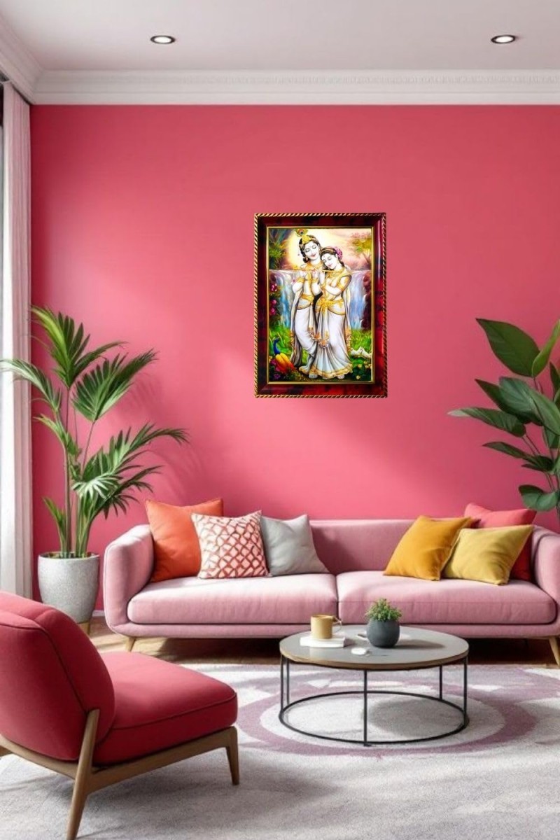 Radha Krishna Photo Frame For Wall & Table | 7x9 Inch Golden Cherry Finish | Decorative Radha Krishna Photo Frame For Home, Office & Pooja Room (F11819)