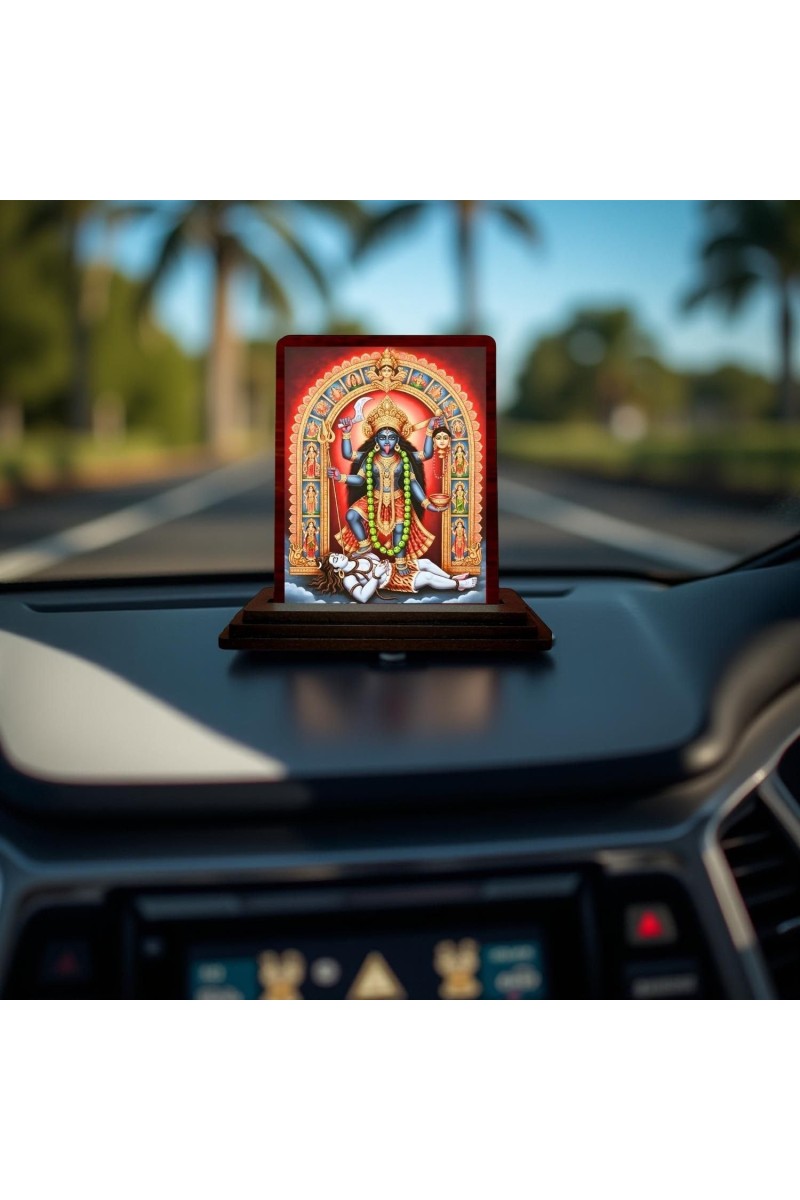 Car Desk/Table Top Maa Kali Matha Wooden Photo Stand 3x4 Inches, Compact & Stylish Spiritual Display For Car, Home & Office (Pack Of 1) (F14140)