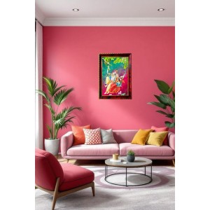 Radha Krishna Photo Frame For Wall & Table | 7x9 Inch Golden Cherry Finish | Decorative Radha Krishna Photo Frame For Home, Office & Pooja Room (F11657)