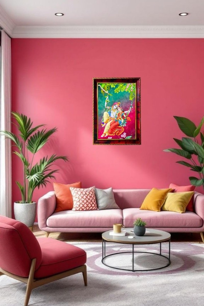 Radha Krishna Photo Frame For Wall & Table | 7x9 Inch Golden Cherry Finish | Decorative Radha Krishna Photo Frame For Home, Office & Pooja Room (F11657)